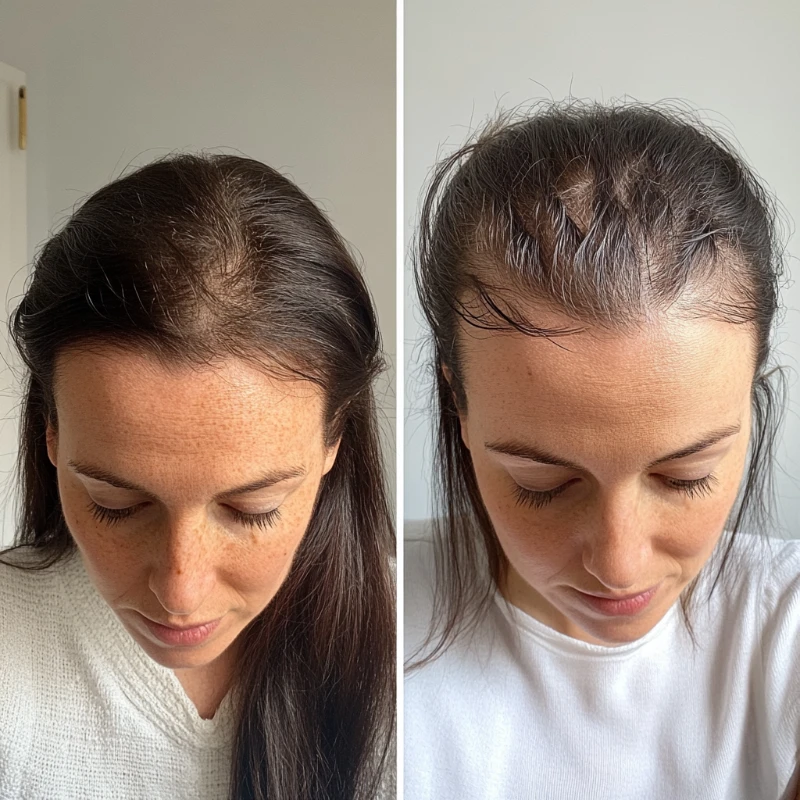 Co dělat, když vám padají vlasy? 1 vv8658 A side by side image of a woman dealing with hair loss 1ad5be97 ae41 43e0 8169 0f08cf277848 0